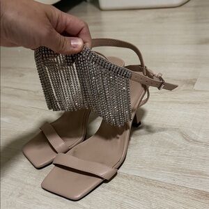 Chic Beige Heels with Sparkling Fringe